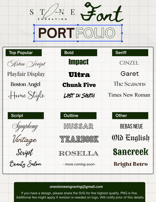 Choose a font style for custom engraving on personalized gifts, including classic, modern, and script options.