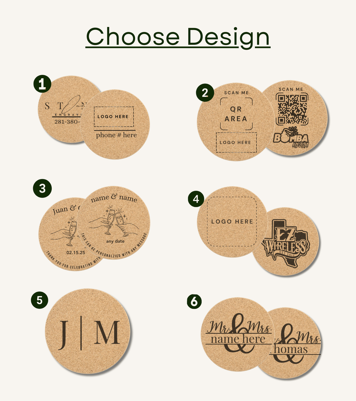 Various customizable round labels with different designs on a white background